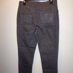 Gloria Vanderbilt Amanda Jeans Gray Embellished Pockets Size 14 Petite